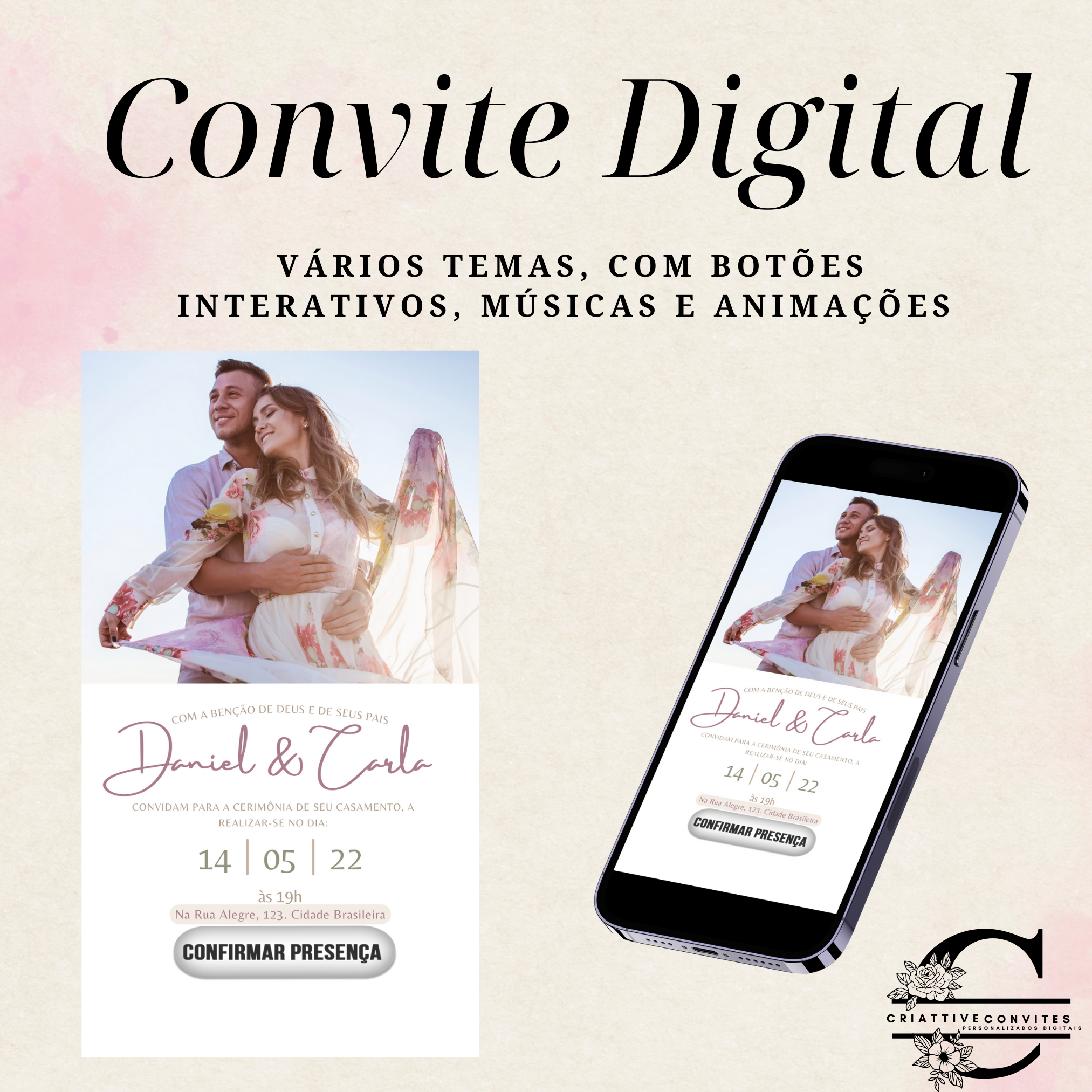 Convite digital simples Tema: Casamento casal